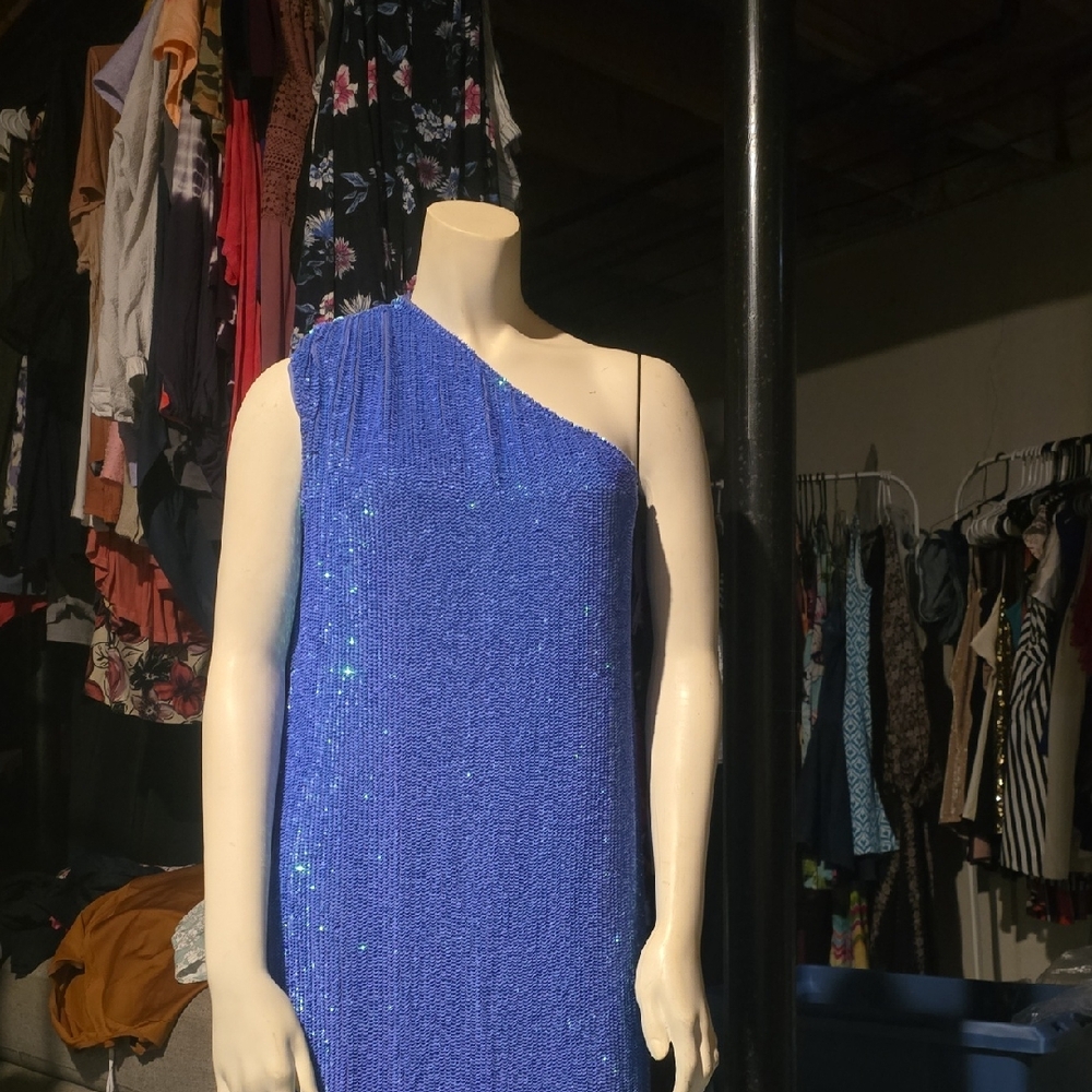Retrofete Sparkling Blue One-Shoulder Dress